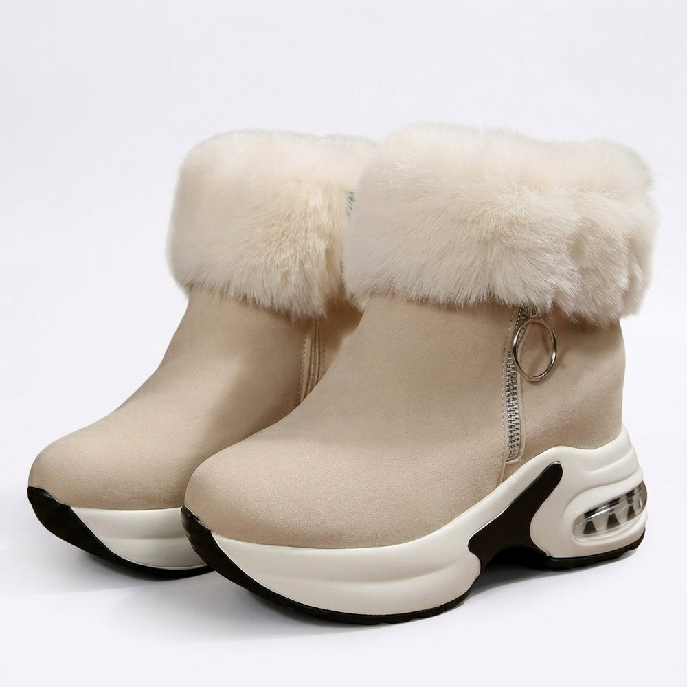 Calvine | Women's Ankle Boots Faux Fur Cuff - Beige - Image 2