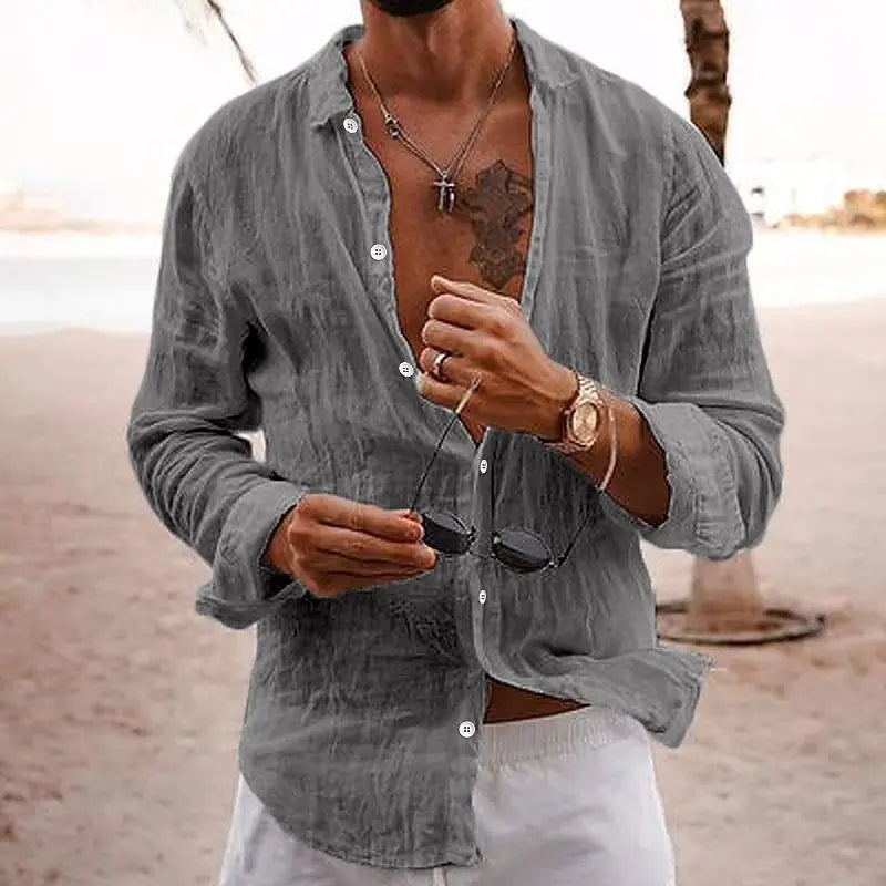 Calvino | Men's Casual Long Sleeve Button-Down Shirt - Navy - Image 2