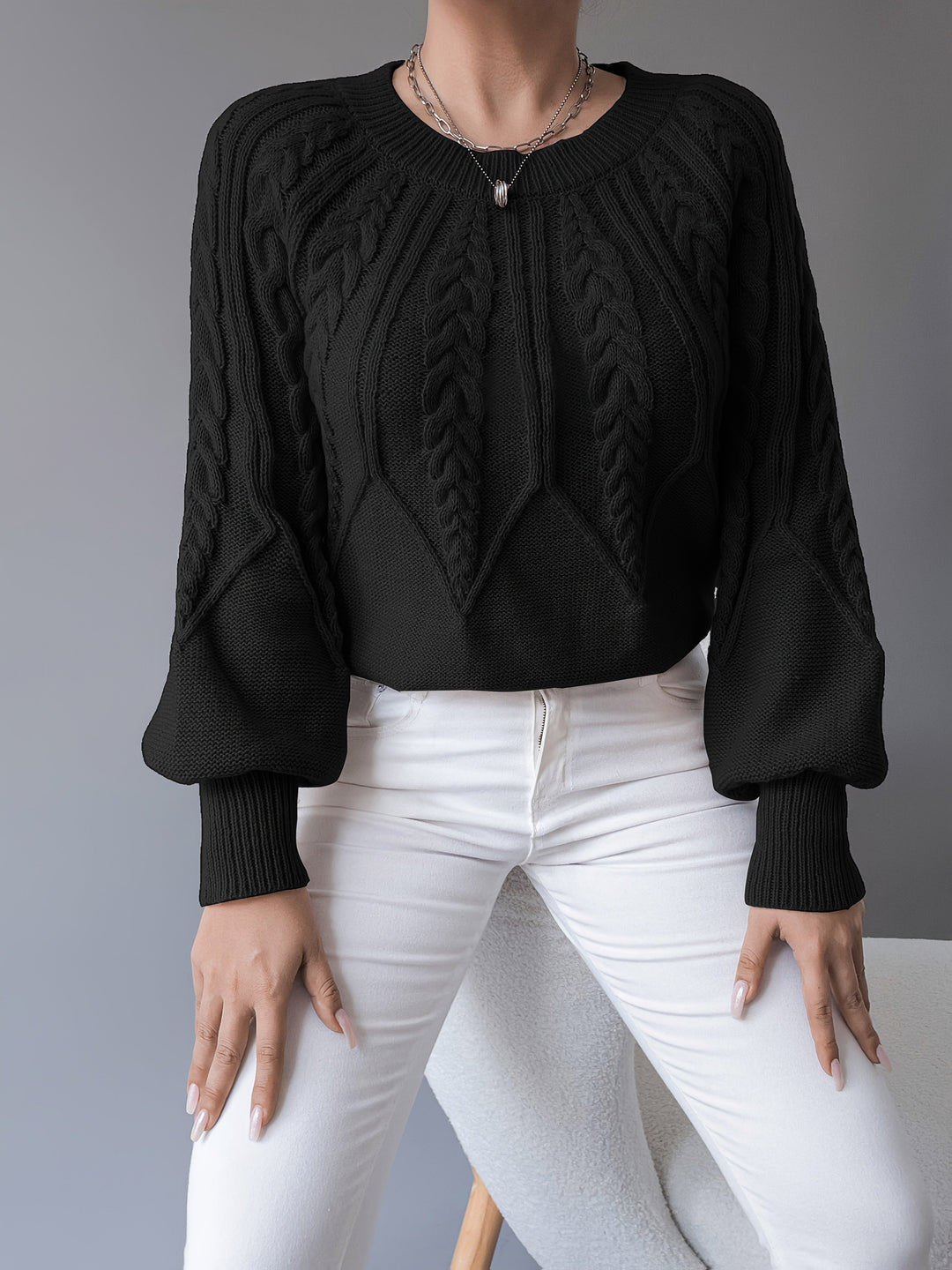 Calvrenne | Women's Chunky Cable Knit Jumper - Black - Image 1