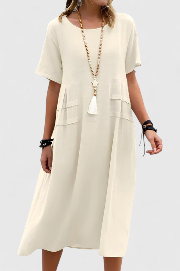 Calypso | Women's Round Neck Short Sleeve Midi Dress - Image 1
