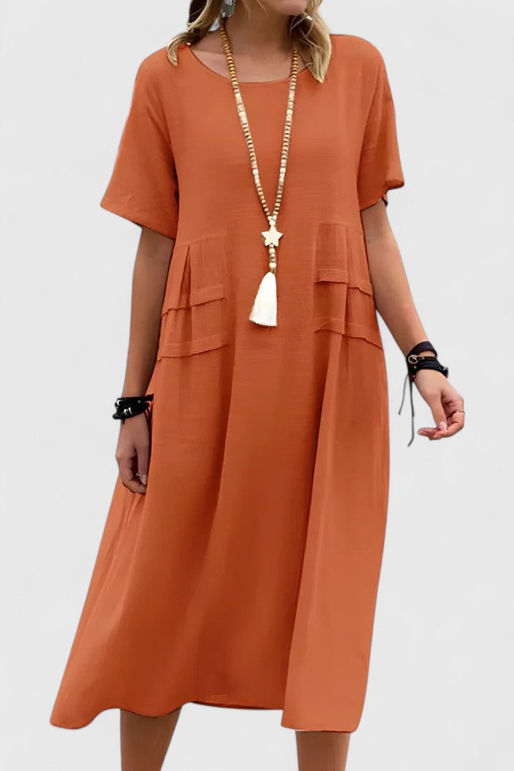 Calypso | Women's Round Neck Short Sleeve Midi Dress - Image 2