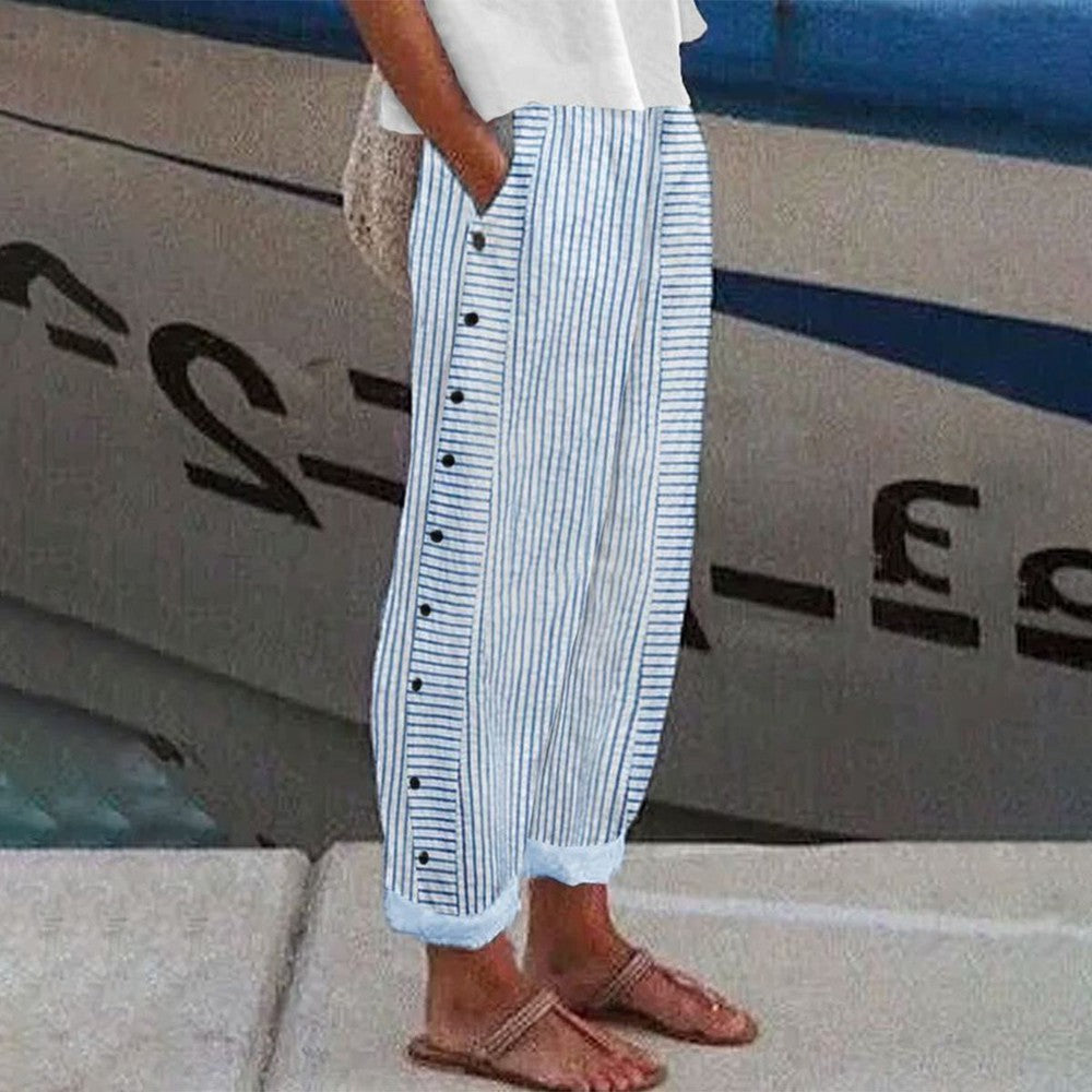 Camellia | Women's Striped Wide Leg Pants - Image 2