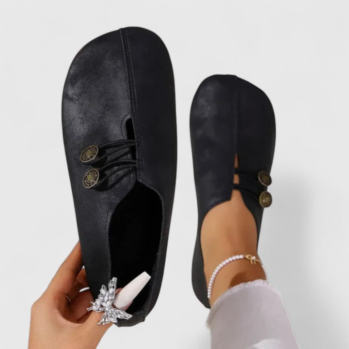 Camille | Women's Black Button Detail Loafers - Image 1