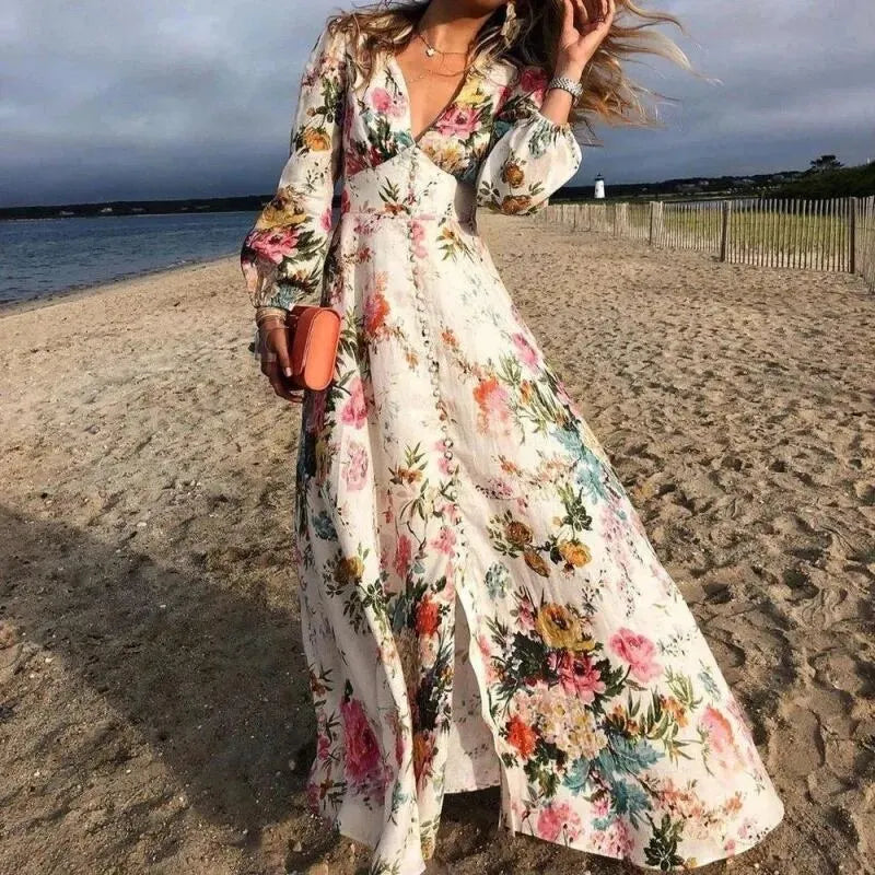 Camille | Women's Floral Long Sleeve Maxi Dress - Floral - Image 1
