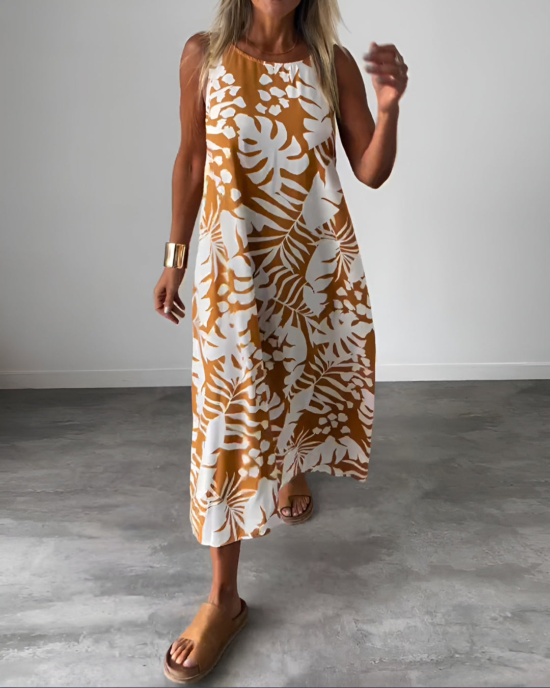 Carina | Women's Sleeveless Tropical Print Midi Dress - Image 1
