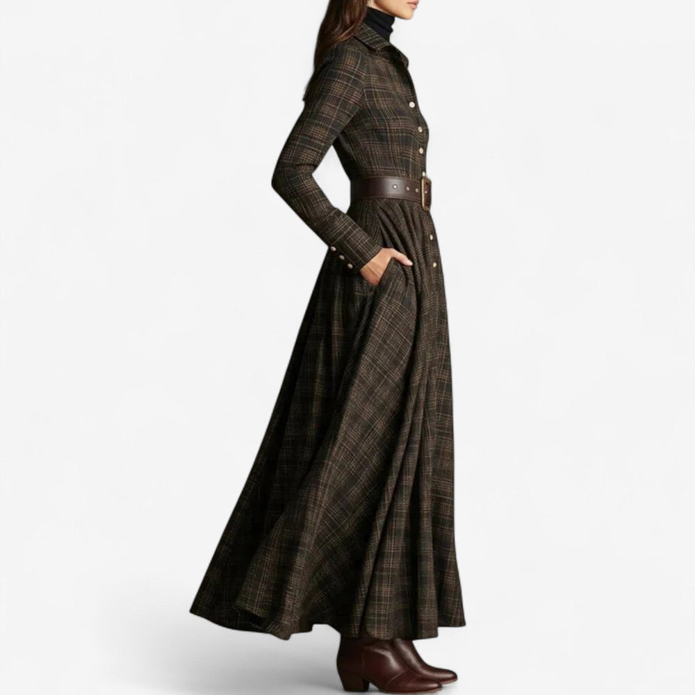 Cassia | Women's Plaid Button-Front Maxi Dress - Brown - Image 2