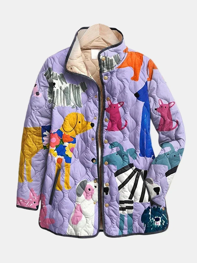 Celestara | Women's Quilted Dog Print Jacket - Image 1