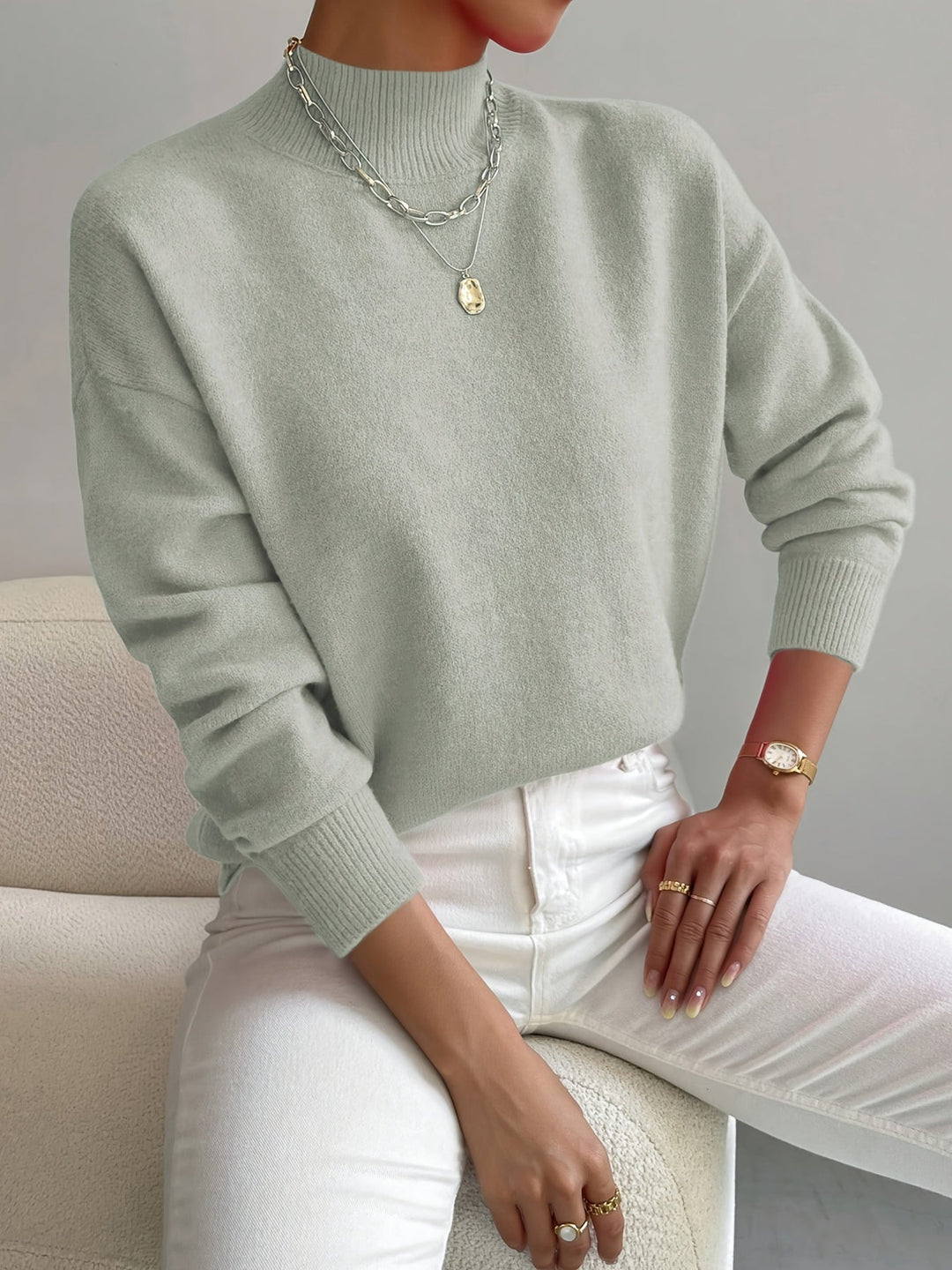 Celestia | Women's Mock Neck Long Sleeve Sweater - Image 1