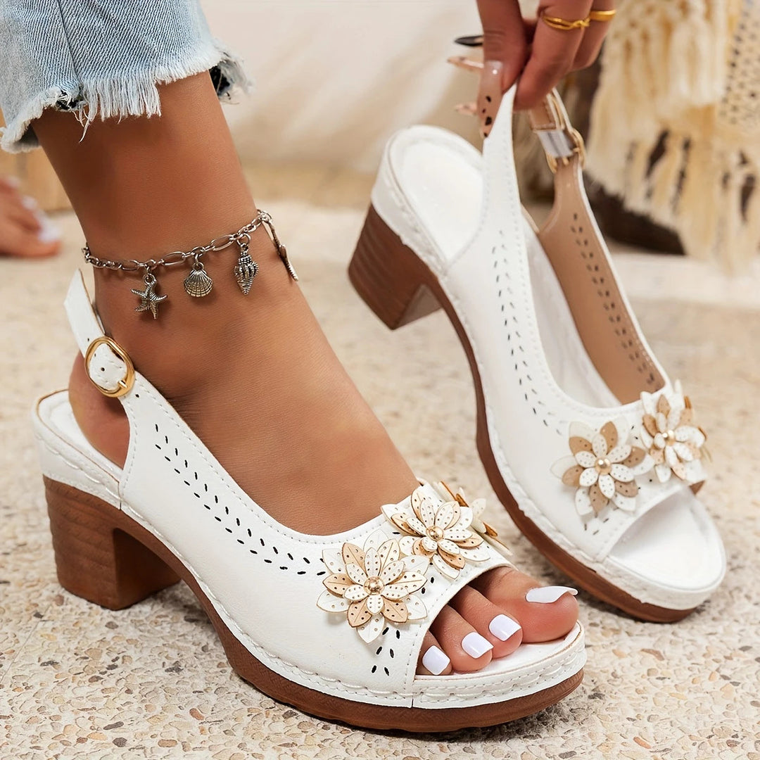 Celestina | Women's Block Heel Floral Ankle Strap Sandals - Image 1
