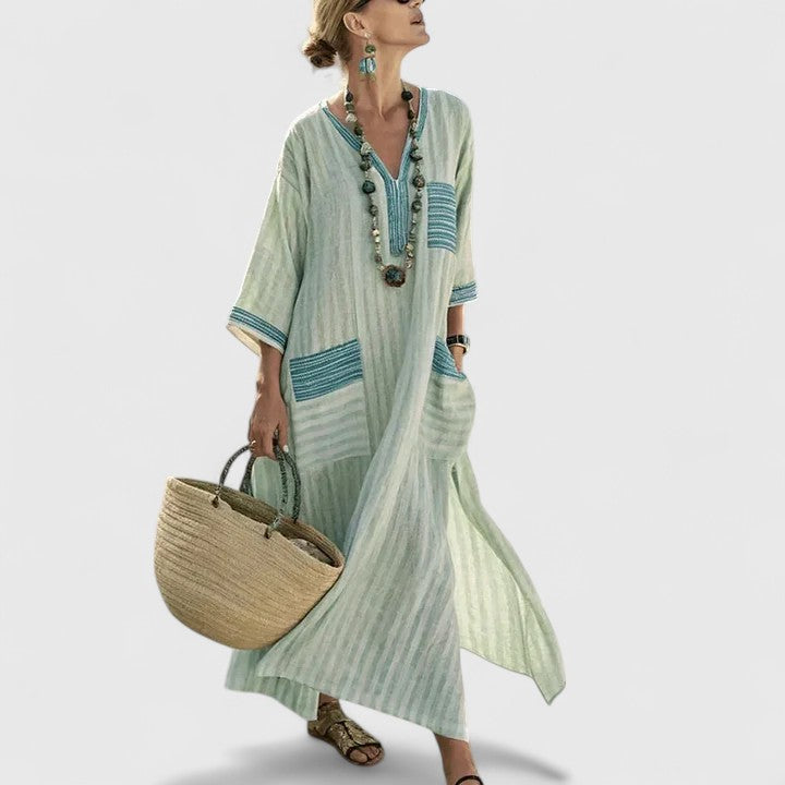 Celina | Women's Striped V-Neck Maxi Dress - Image 1