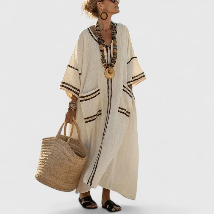 Celina | Women's Striped V-Neck Maxi Dress - Image 2