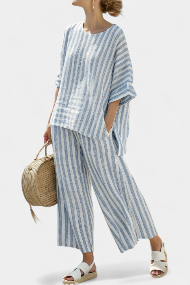 Celine | Women's Striped Wide Leg Pants Set - Striped - Image 1