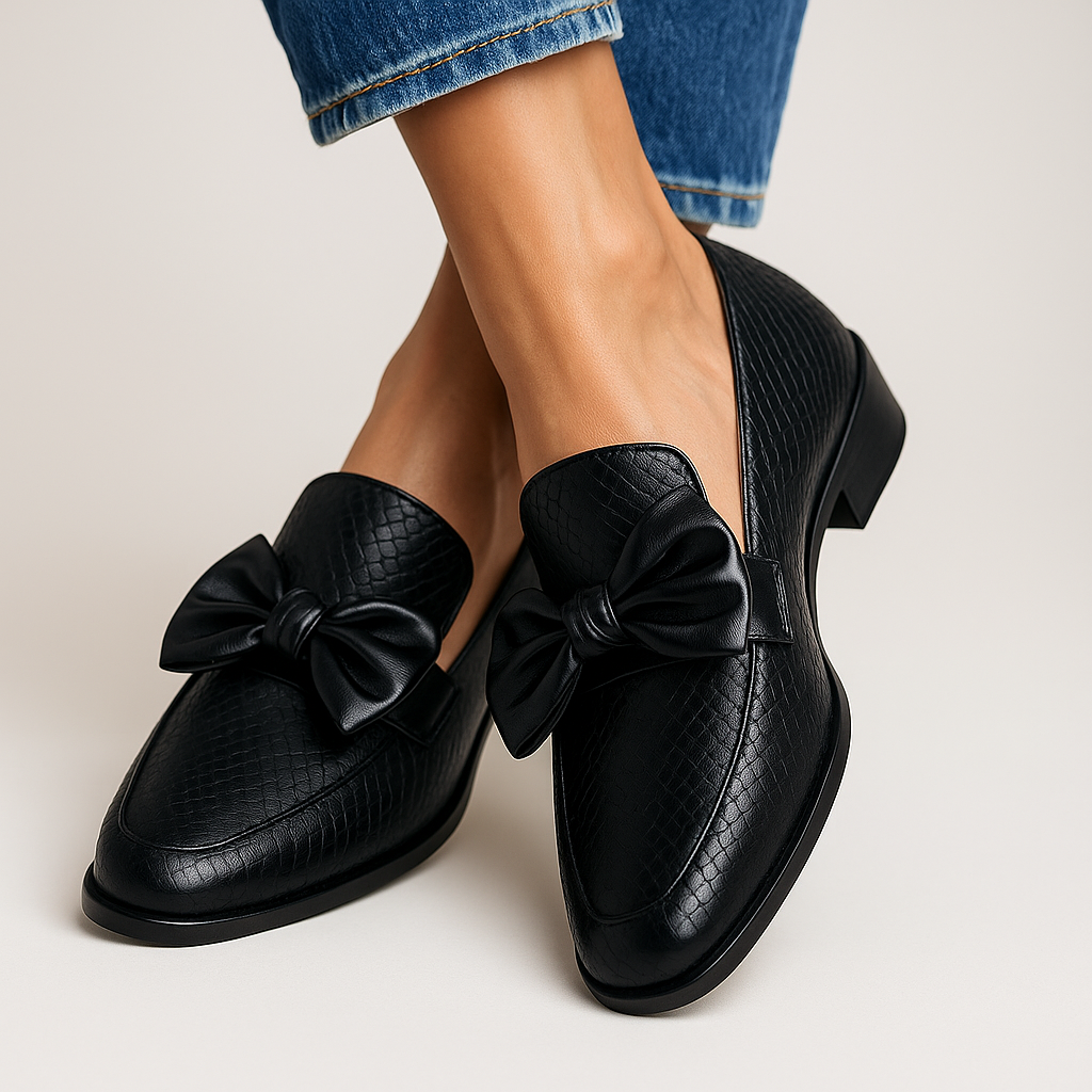 Clarinda | Women's Bow Loafers - Black - Image 1