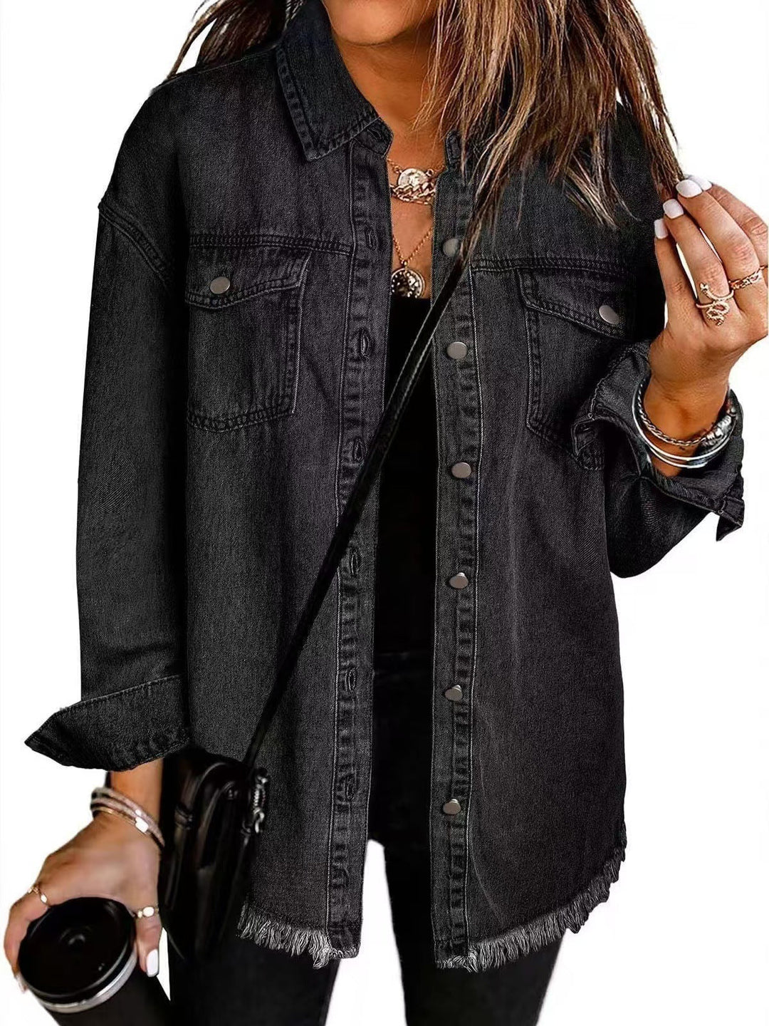 Clarissa | Women's Black Collared Long Sleeve Jacket - Image 1
