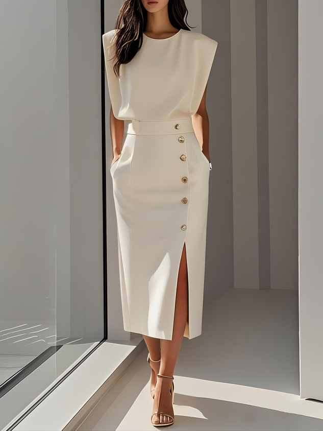 Clarissa | Women's Button Front Sleeveless Midi Dress - Image 1