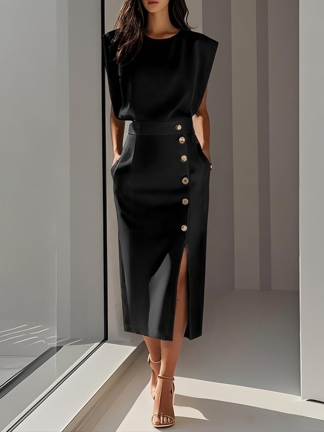 Clarissa | Women's Button Front Sleeveless Midi Dress - Image 2