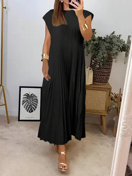Claudette | Women's Pleated Round Neck Maxi Dress - Image 1