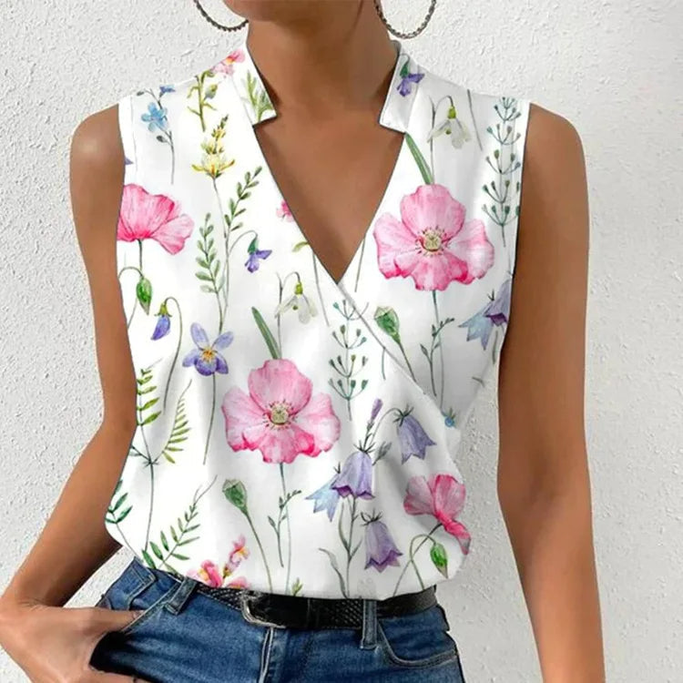 Clementine | Women's Floral V-Neck Sleeveless Blouse - Floral - Image 2