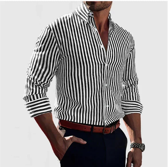 Coen | Men's Striped Long Sleeve Button-Down Shirt - Striped - Image 2