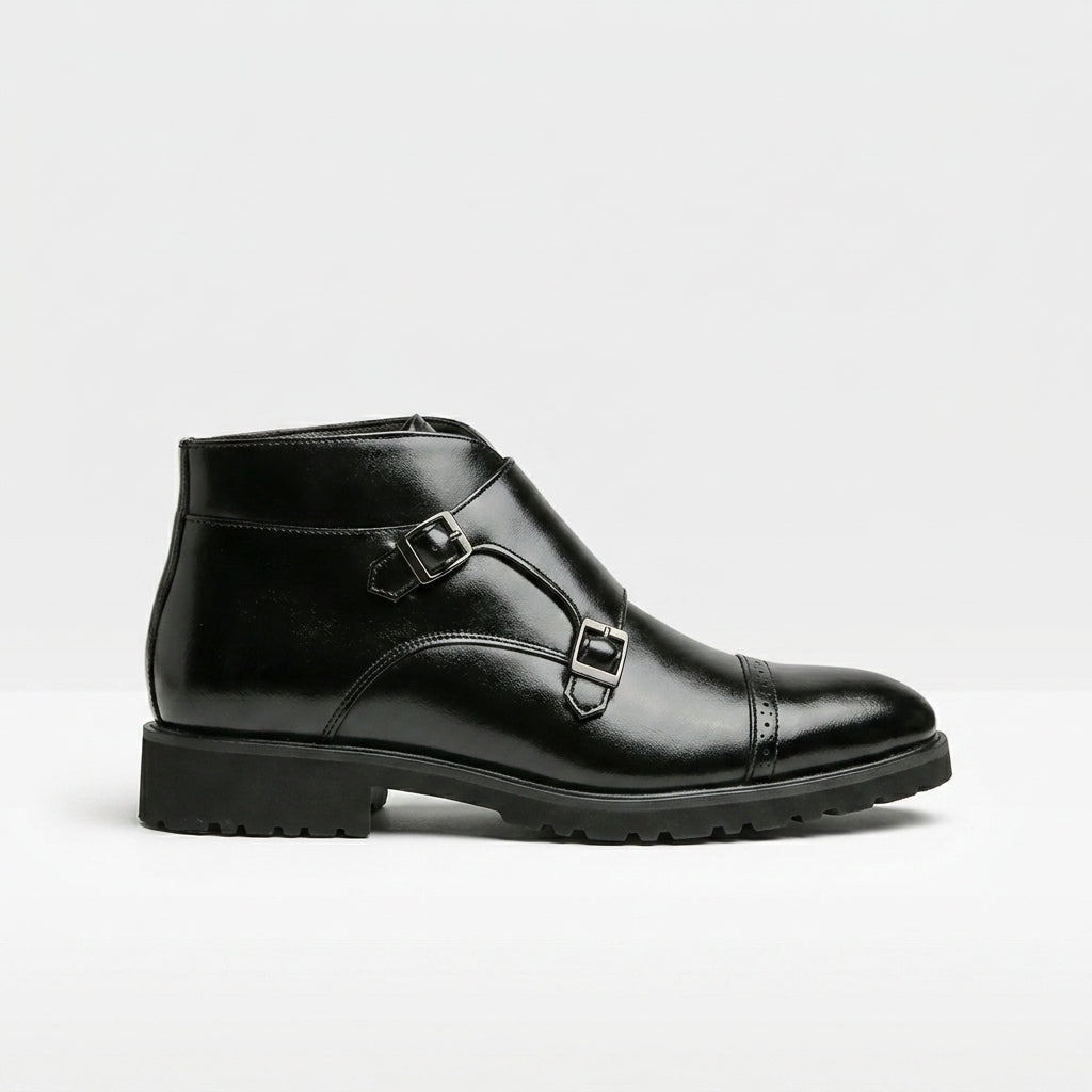 Colvane | Men's Double Buckle Monk Strap Ankle Boots - Black - Image 1