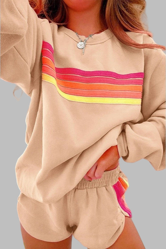 Colvara | Women's Knit Lounge Set with Shorts - Beige - Image 1