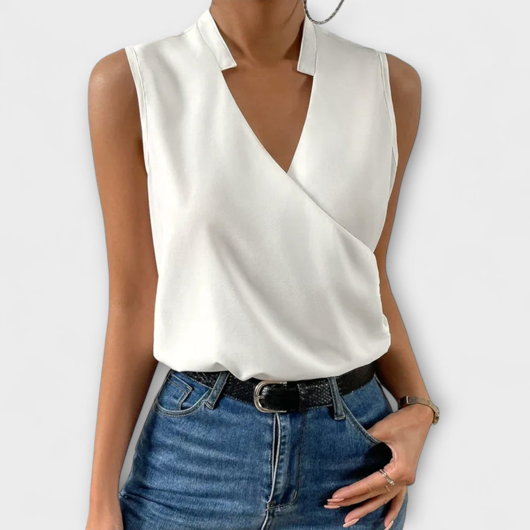 Cordessa | Women's Sleeveless Wrap Collared Blouse - Image 1