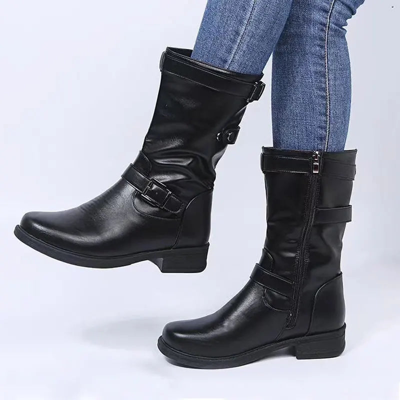 Cordetta | Women's Black Buckle Ankle Boots - Image 1