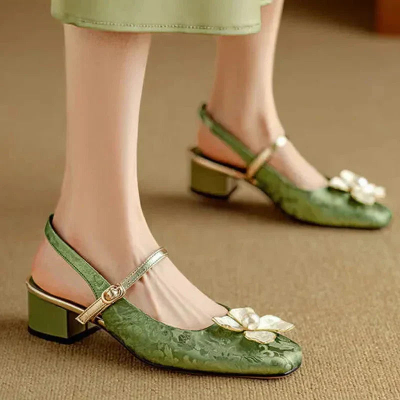 Cordette | Women's Floral Slingback Square Toe Block Heels - Image 2