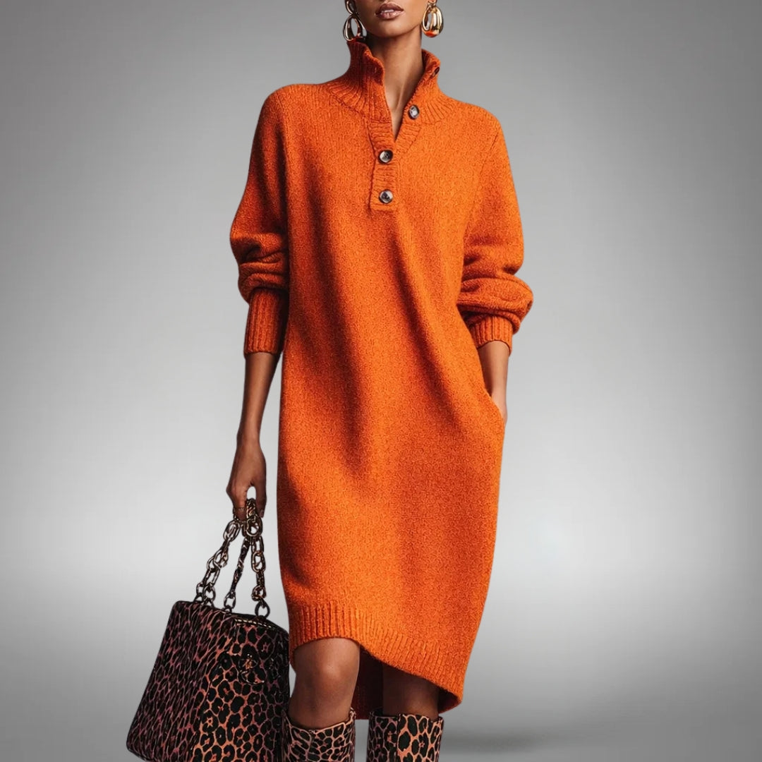 Cordeva | Women's Chunky Knit Jumper Dress - Orange - Image 1