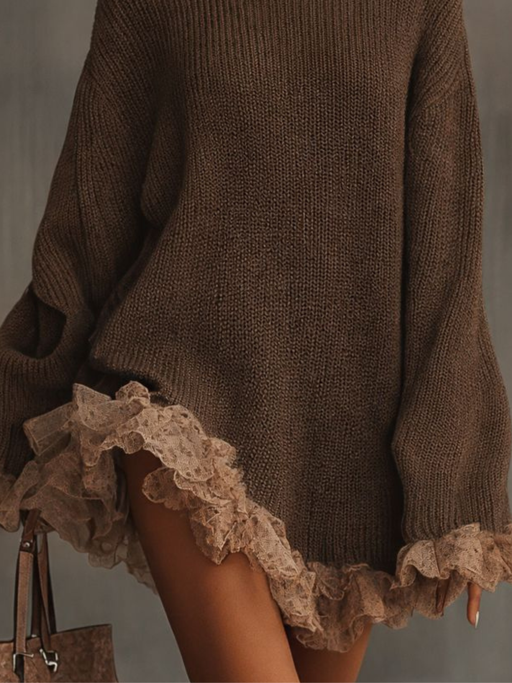 Cordiane | Women's Turtleneck Long Sleeve Mini Dress - Brown - Image 2