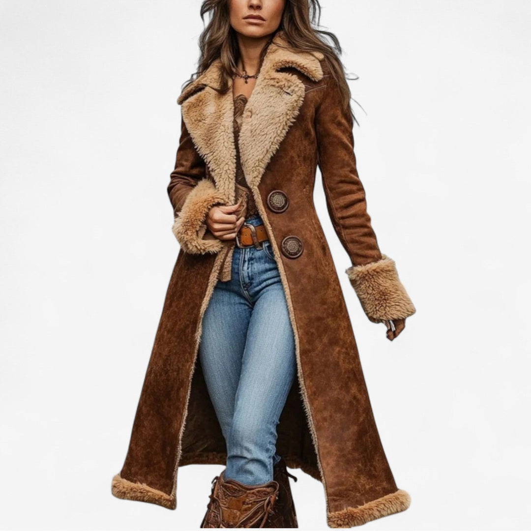 Cordova | Women's Sherpa Lined Long Coat - Brown - Image 1
