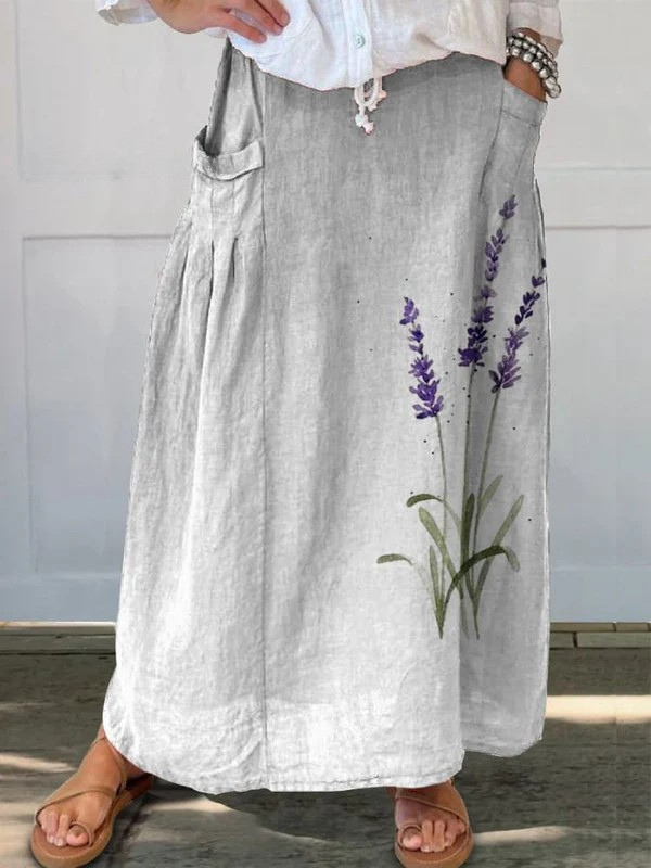 Cordwyn | Women's Floral Pocket Maxi Skirt - Grey - Image 1