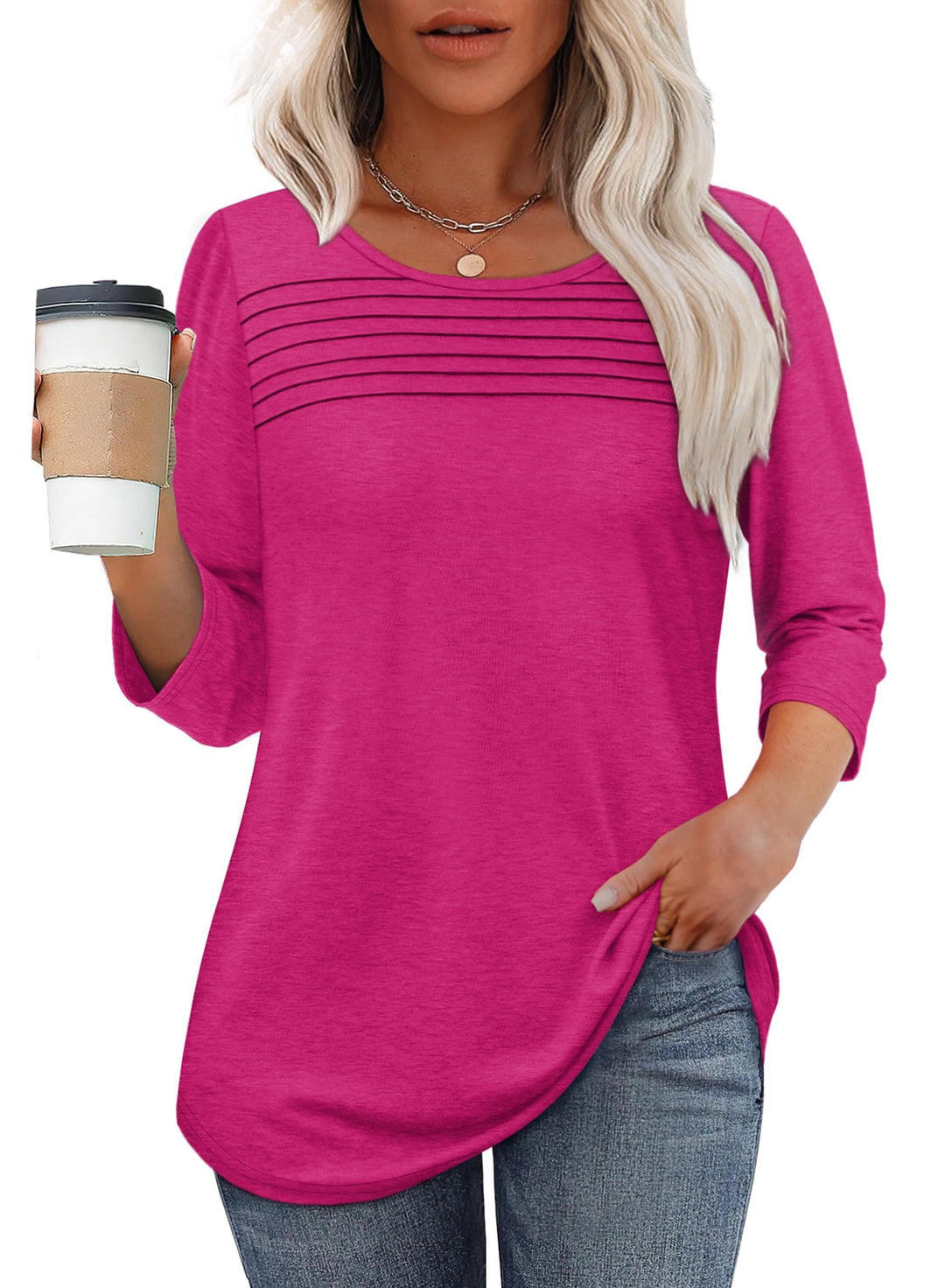Cordyana | Women's Pintuck 3/4 Sleeve Pleated Top - Image 1