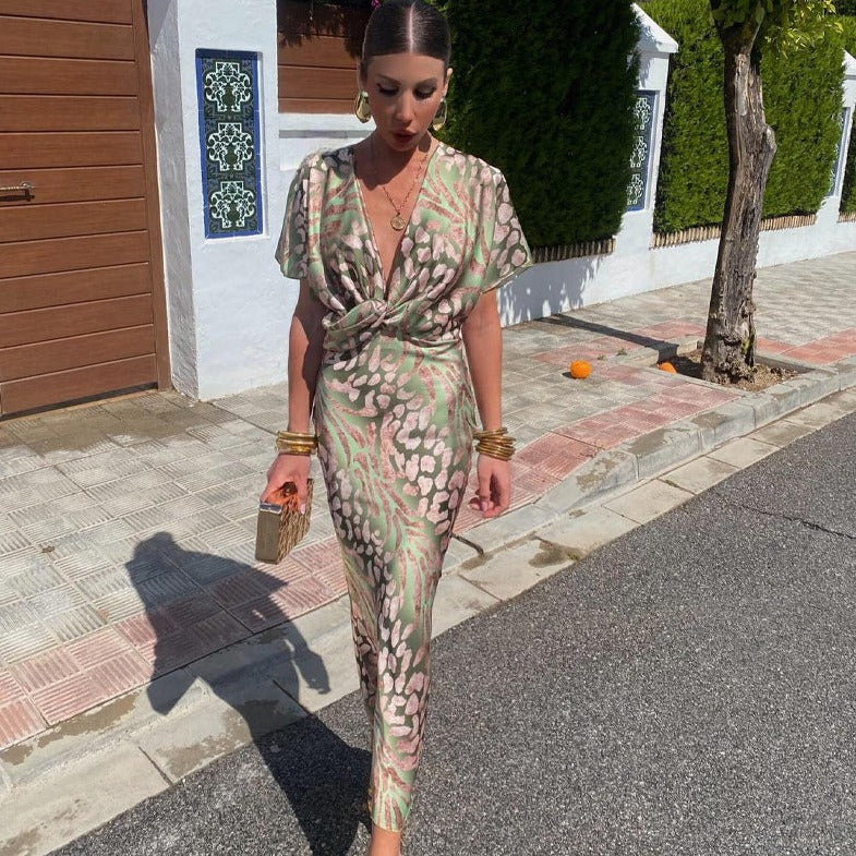 Cordylia | Women's Floral V-Neck Wrap Midi Dress - Image 1