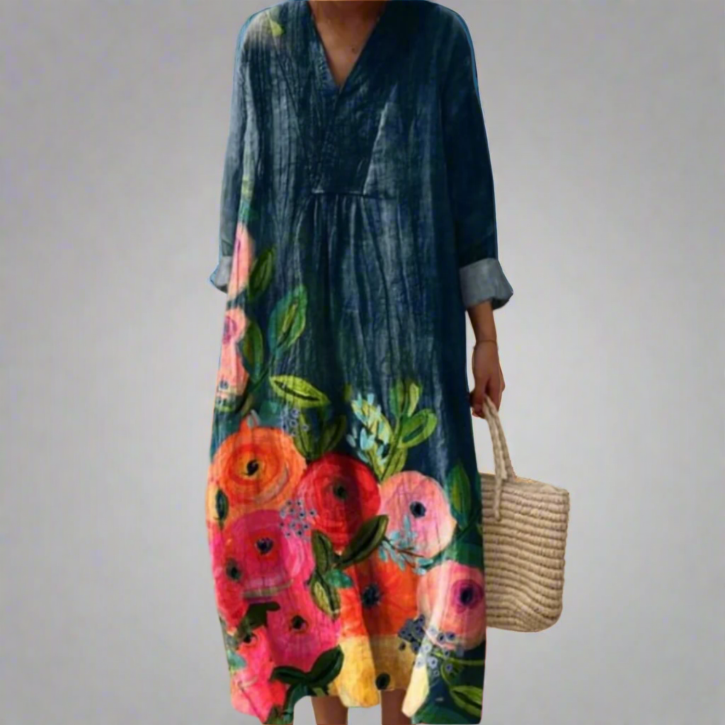 Cordynia | Women's Floral V-Neck Long Sleeve Maxi Dress - Image 1