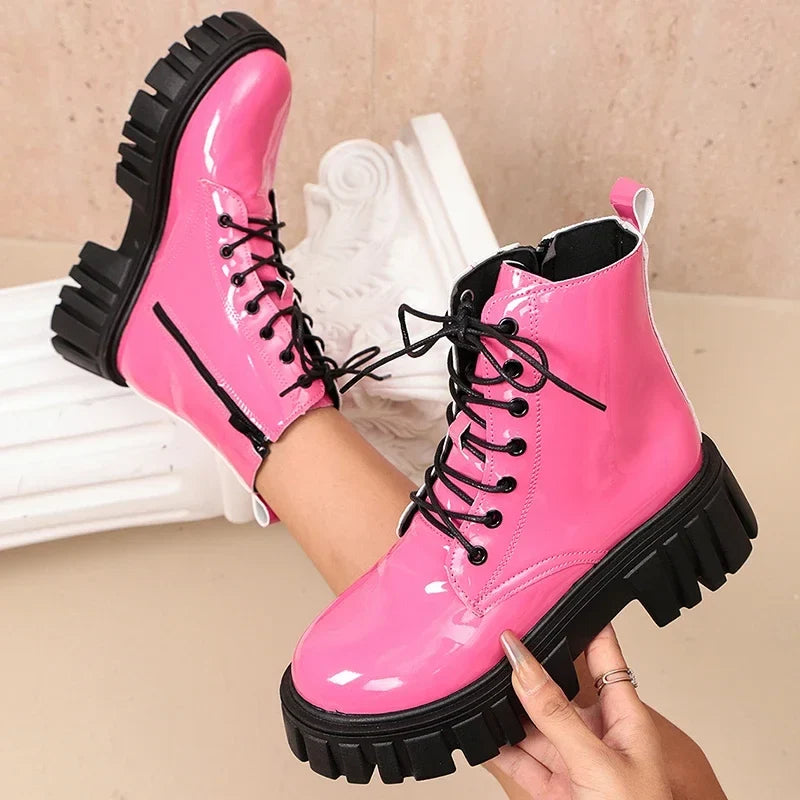 Corvaine | Women's Winter Combat Boots Platform - Hot Pink - Image 1