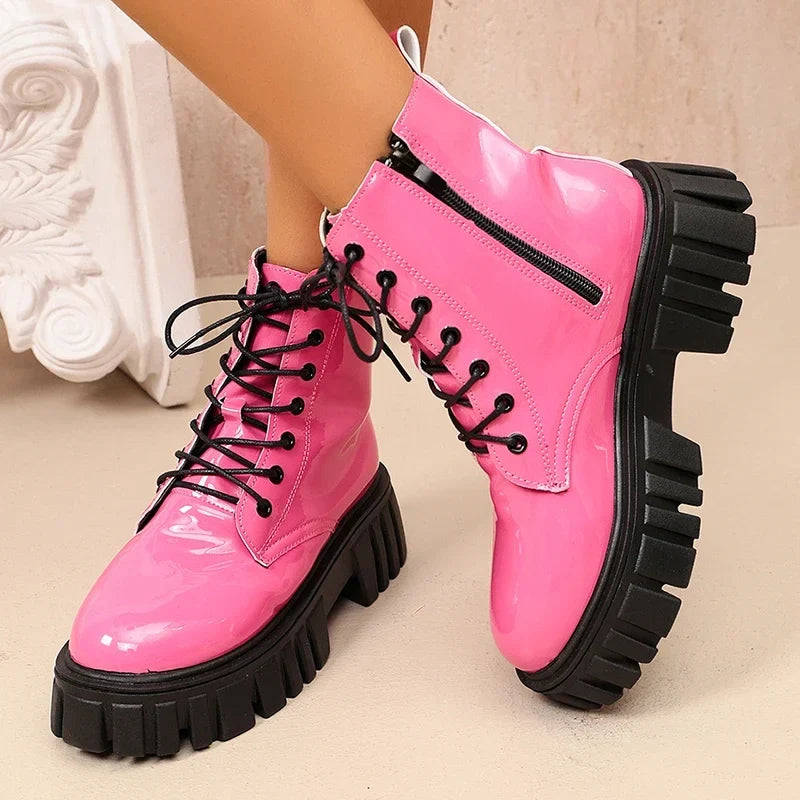 Corvaine | Women's Winter Combat Boots Platform - Hot Pink - Image 2