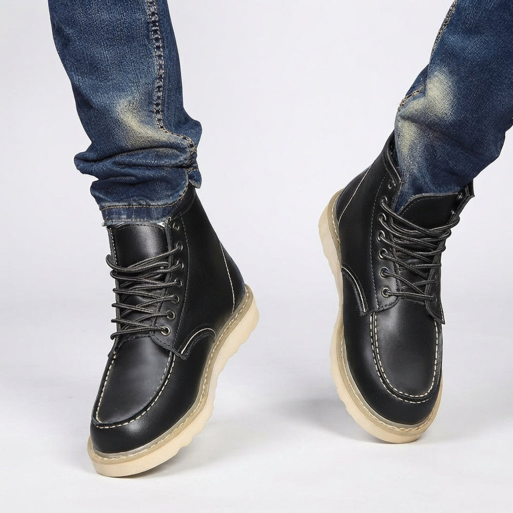 Corvath | Men's Leather Lace-Up Ankle Boot - Black - Image 2