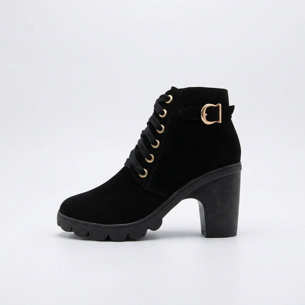Corvelle | Women's Lace-Up Heeled Ankle Boots - Black - Image 2