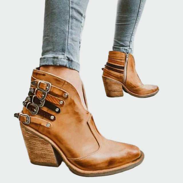 Corvelyn | Women's Buckle Ankle Boots Block Heel - Black - Image 2