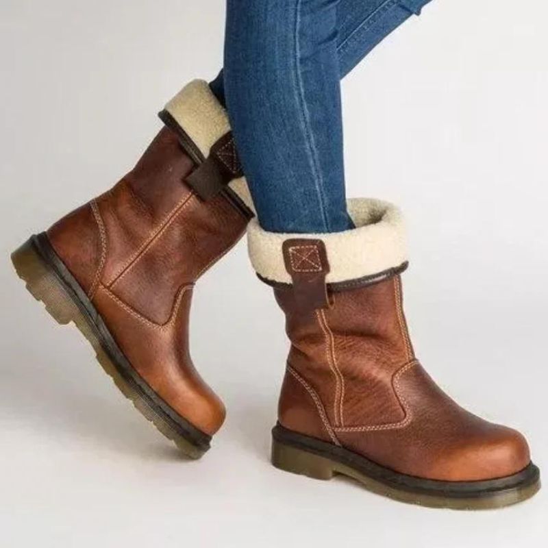 Corventha | Women's Fur-Lined Winter Boots Mid-Calf - Brown - Image 1