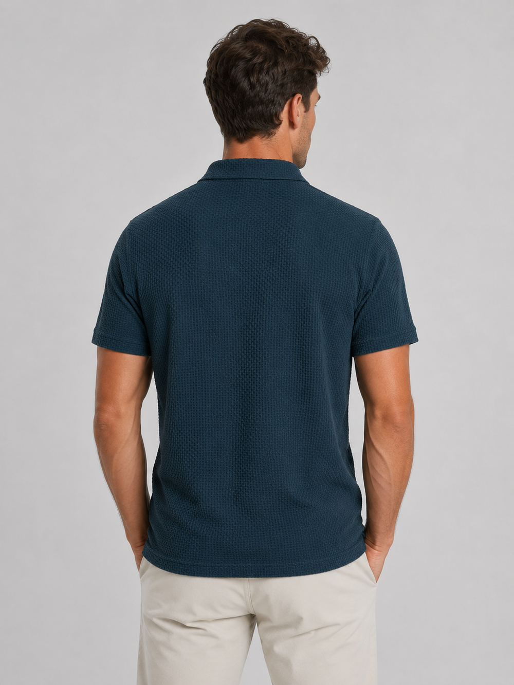Corveth | Men's Textured Knit Polo Shirt - Teal - Image 2