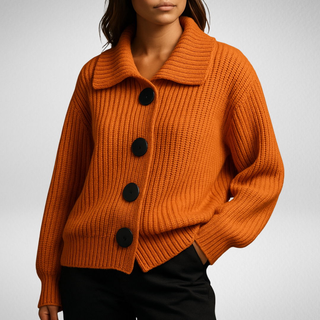 Corvina | Women's Oversized Chunky Ribbed Cardigan - Orange - Image 1