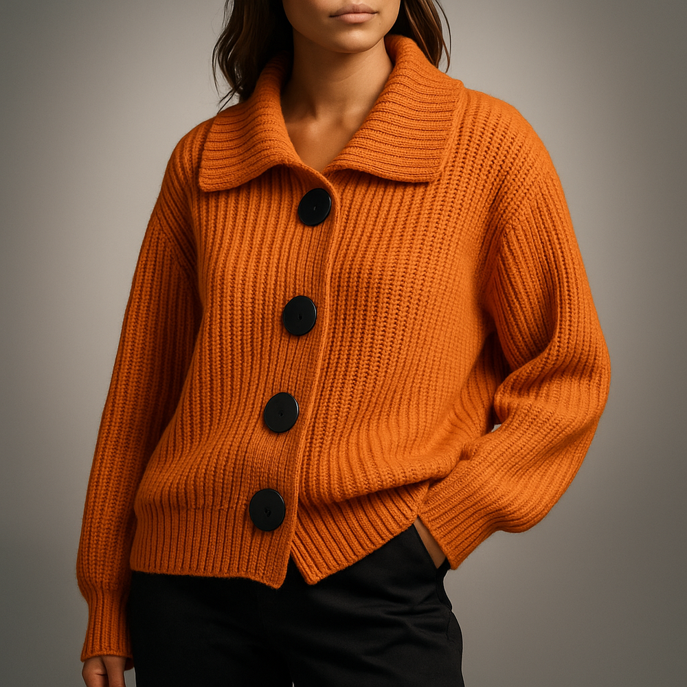 Corvina | Women's Oversized Chunky Ribbed Cardigan - Orange - Image 2