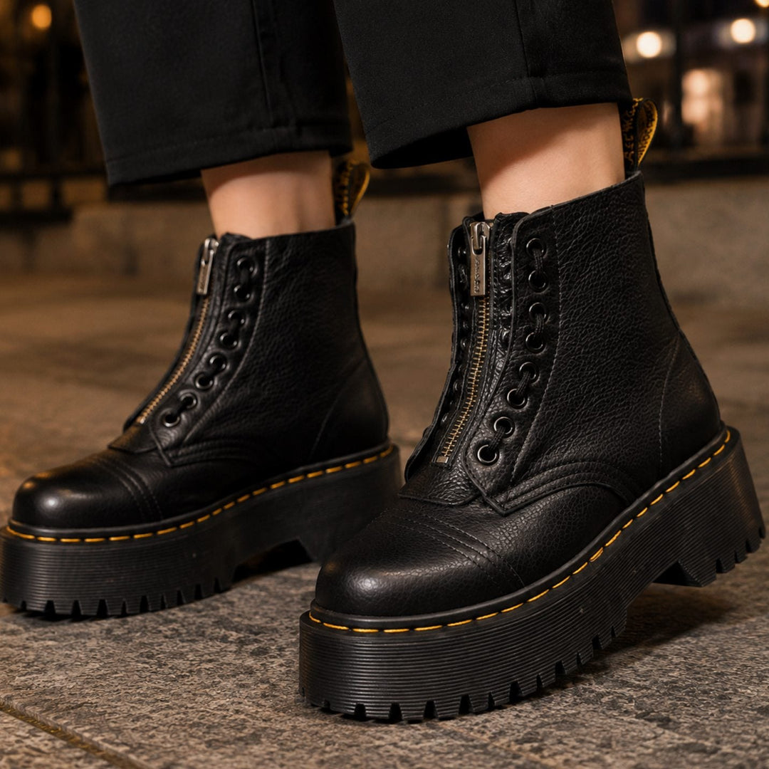 Corvindra | Women's Heeled Ankle Boots Front Zip - Black - Image 1