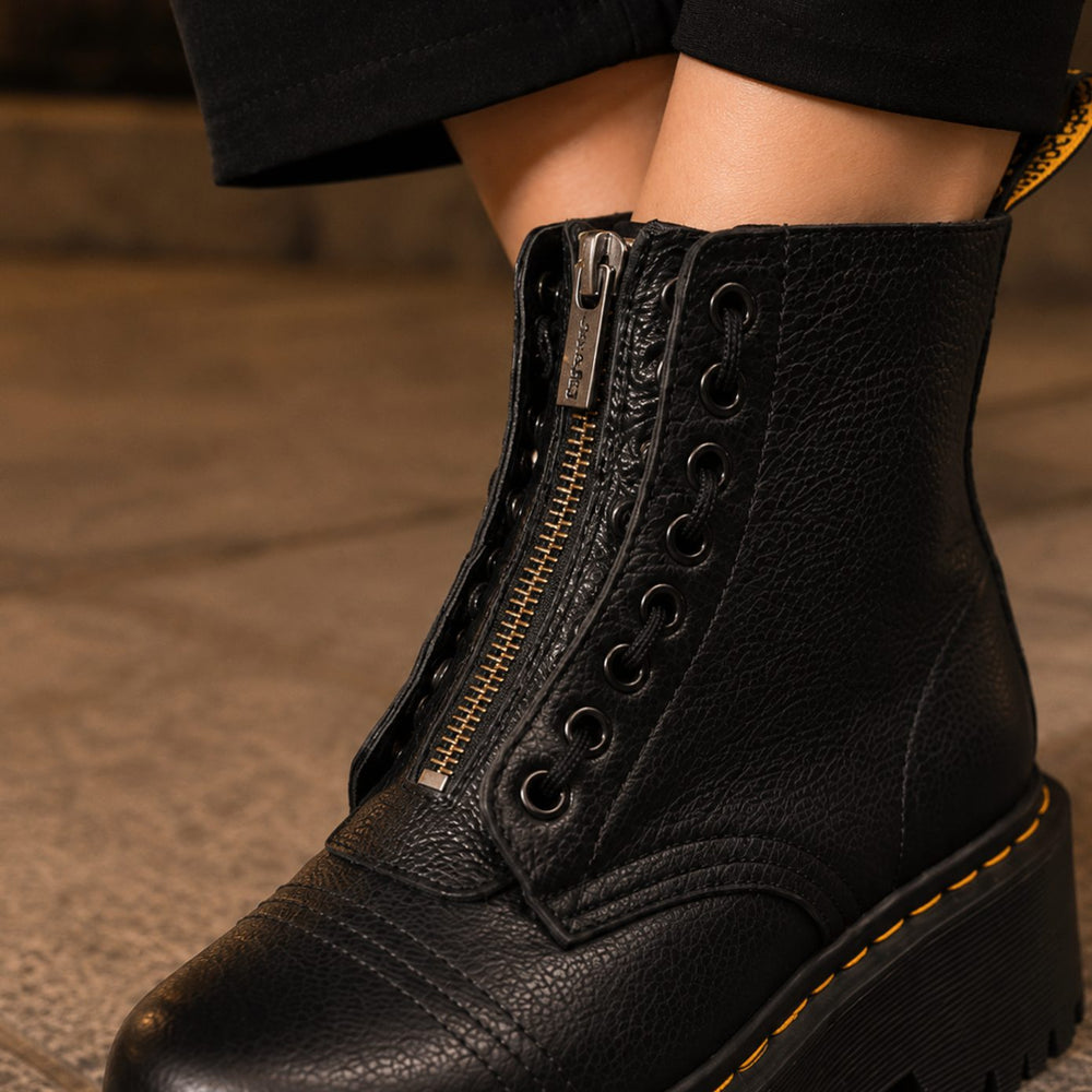 Corvindra | Women's Heeled Ankle Boots Front Zip - Black - Image 2