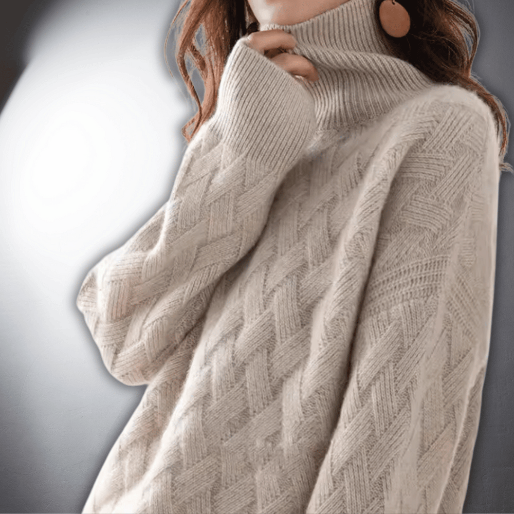 Corvindra | Women's Oversized Roll Neck Jumper - Cream - Image 2