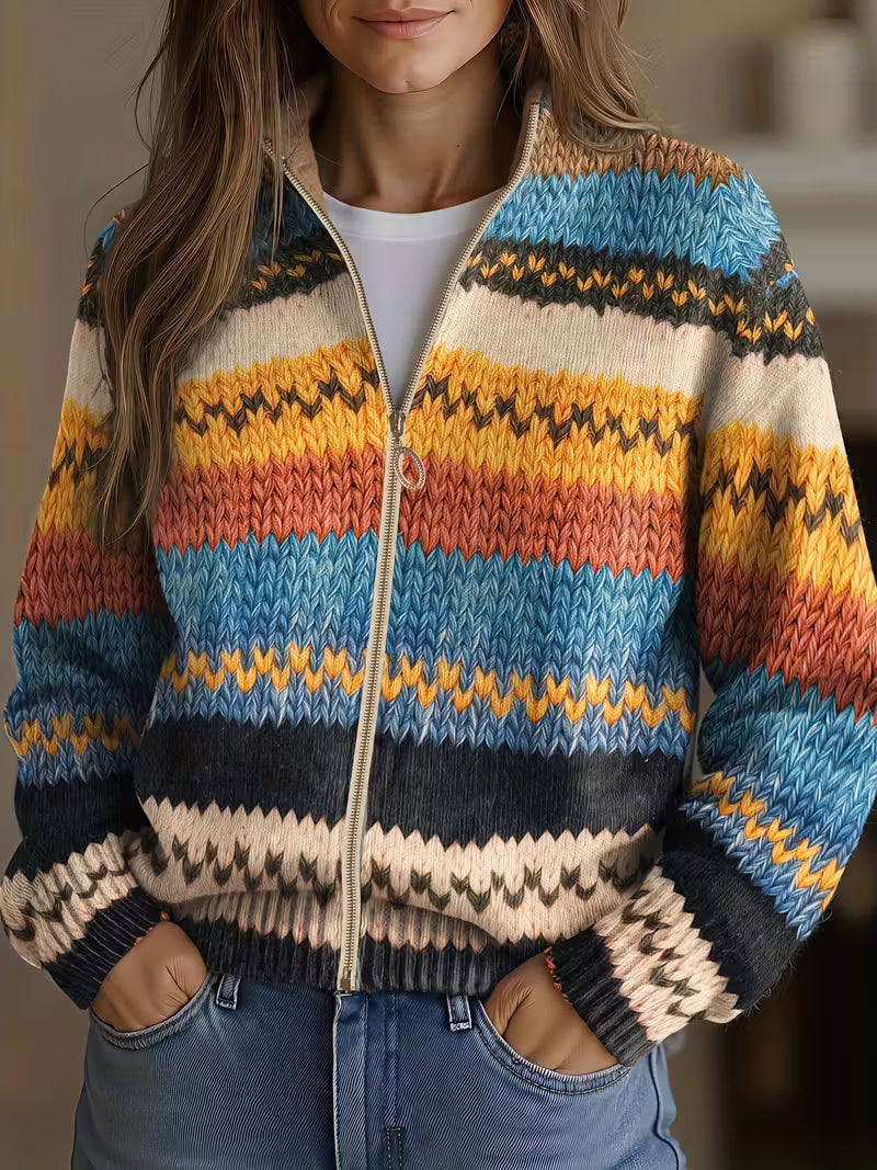 Corwen | Women's Striped Zip-Up Cardigan - Image 1