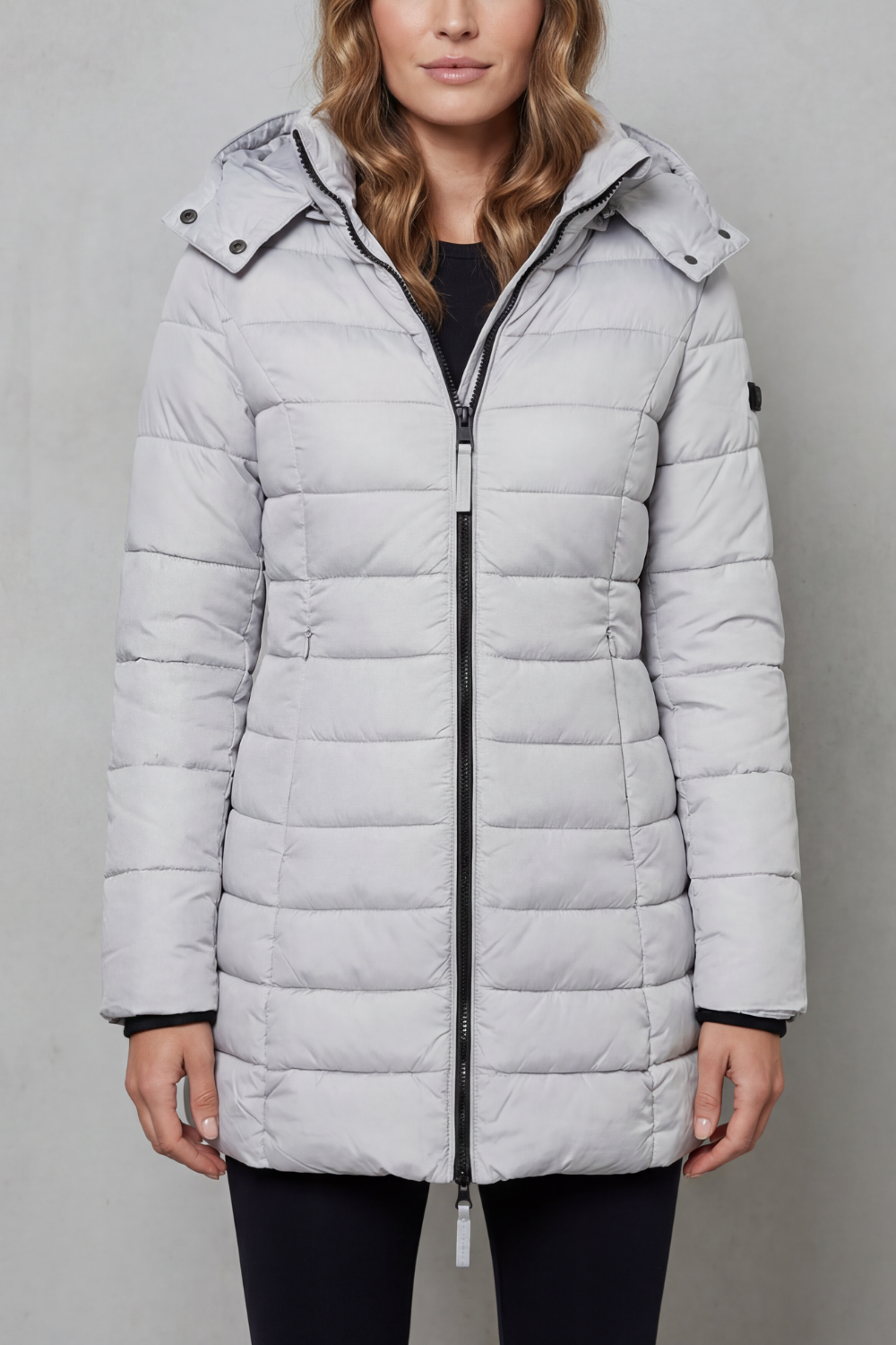 Cressida | Women's Quilted Puffer Jacket Hooded - Light Grey - Image 1