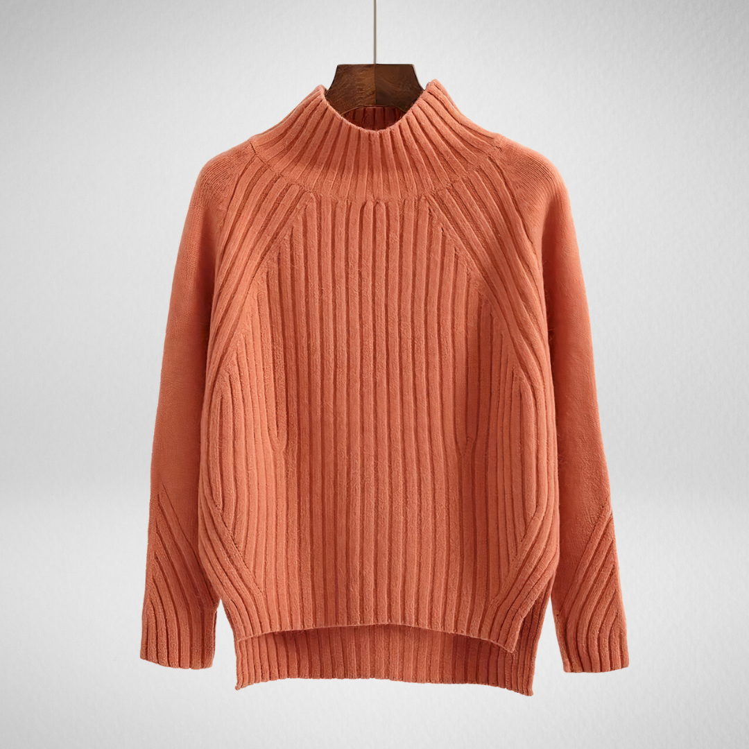 Cressida | Women's Turtleneck Ribbed Knit Jumper - Coral - Image 1